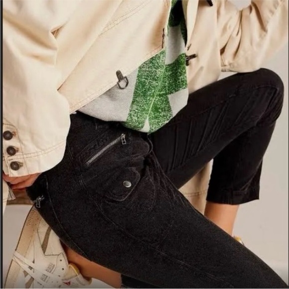 NWOT Free People High Gear Moto Pants Black 6 - Picture 4 of 8